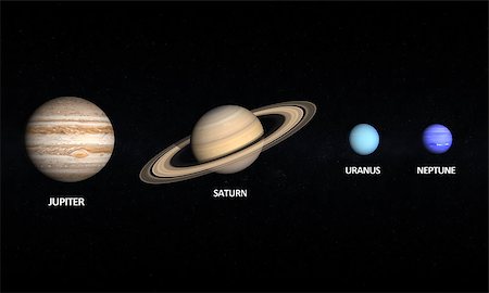 simsearch:400-06766471,k - A comparison between the Gas Planets Jupiter, Saturn, Uranus and Neptune on a starry background with english captions. Stock Photo - Budget Royalty-Free & Subscription, Code: 400-07253746