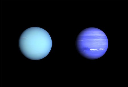 simsearch:400-06766471,k - A comparison between the Gas Planets Uranus and Neptune on a clean black background. Stock Photo - Budget Royalty-Free & Subscription, Code: 400-07253747