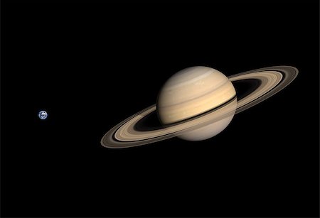 simsearch:400-06766471,k - A comparison between the planets Earth and Saturn on a clean black background. Stock Photo - Budget Royalty-Free & Subscription, Code: 400-07253761