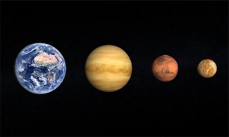 simsearch:400-06766471,k - A comparison between the planets Earth, Venus, Mars and the Moon on a starry background. Stock Photo - Budget Royalty-Free & Subscription, Code: 400-07253762