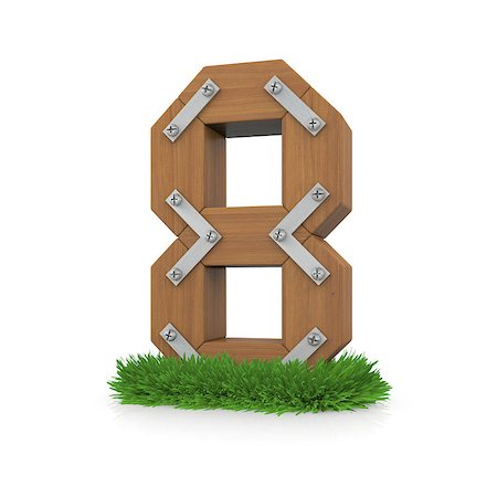 simsearch:400-06698913,k - Wooden number eight in the grass. Isolated render with reflection on white background. bio concept Foto de stock - Super Valor sin royalties y Suscripción, Código: 400-07253845