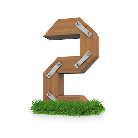 simsearch:400-06698913,k - Wooden number two in the grass. Isolated render with reflection on white background. bio concept Foto de stock - Super Valor sin royalties y Suscripción, Código: 400-07253846