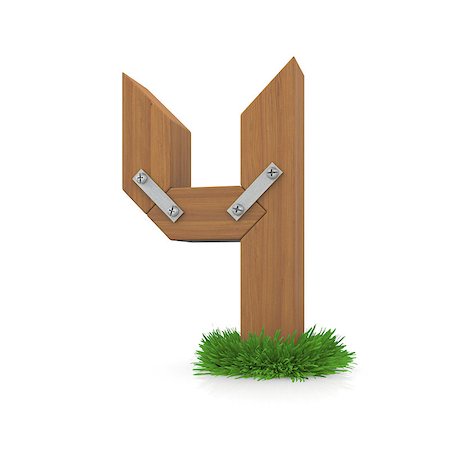simsearch:400-06698913,k - Wooden number four in the grass. Isolated render with reflection on white background. bio concept Foto de stock - Super Valor sin royalties y Suscripción, Código: 400-07253873