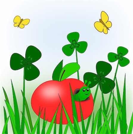simsearch:400-08114943,k - A red apple with a worm which lies on a clover meadow Stock Photo - Budget Royalty-Free & Subscription, Code: 400-07264007