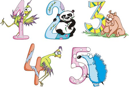 simsearch:400-08674283,k - Funny childish digits 12345. Set of color vector illustrations. Stock Photo - Budget Royalty-Free & Subscription, Code: 400-07264244
