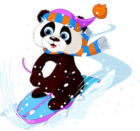 simsearch:400-05693542,k - Cute panda sledding downhill winter snow mountain Photographie de stock - Aubaine LD & Abonnement, Code: 400-07264336