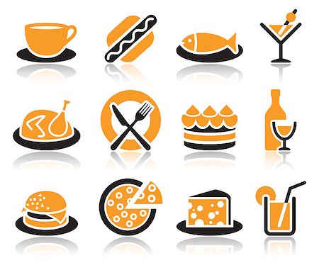 simsearch:400-06171664,k - Collection of color food icons over white background Foto de stock - Super Valor sin royalties y Suscripción, Código: 400-07264365