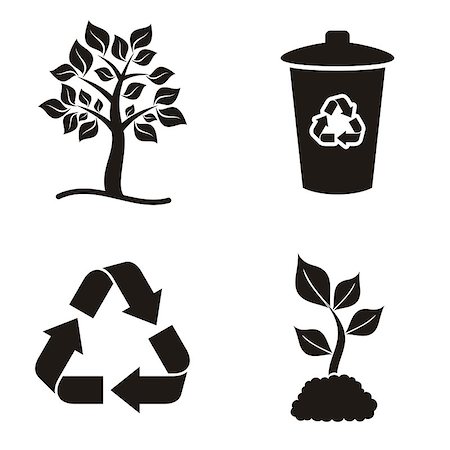 simsearch:400-08096452,k - Four black vector silhouette eco and recycle icons Stock Photo - Budget Royalty-Free & Subscription, Code: 400-07264375