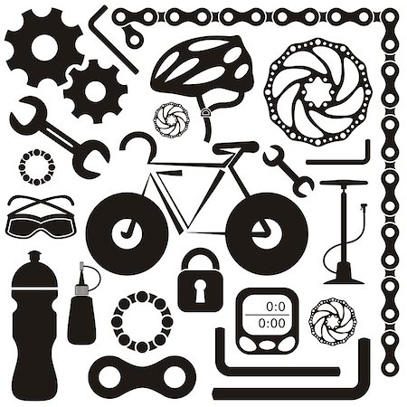 Black collection of bicycle accessories vector silhouette icons Stock Photo - Budget Royalty-Free & Subscription, Code: 400-07264370