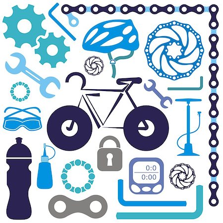 Colorful collection of bicycle accessories vector silhouette icons Stock Photo - Budget Royalty-Free & Subscription, Code: 400-07264372