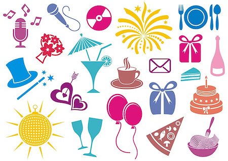 simsearch:400-07633517,k - Colorful party and celebration icon vector silhouette collection Foto de stock - Royalty-Free Super Valor e Assinatura, Número: 400-07264373