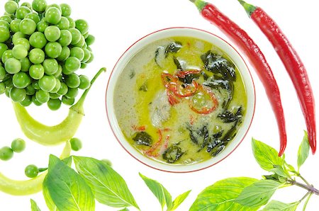 top view green chicken curry with fresh vegetable over white Stock Photo - Budget Royalty-Free & Subscription, Code: 400-07264595