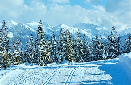 Winter mountain snowy landscape and ski slope (top of Papageno bahn - Filzmoos, Austria) Stock Photo - Budget Royalty-Free & Subscription, Code: 400-07264608