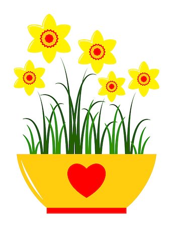 vector daffodils in pot isolated on white background, Adobe Illustrator 8 format Stock Photo - Budget Royalty-Free & Subscription, Code: 400-07264612