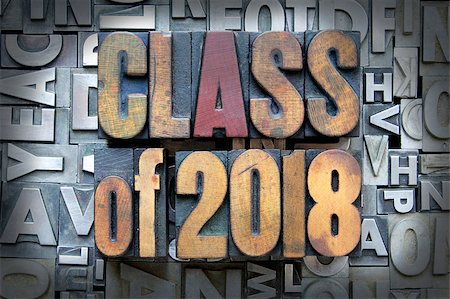 Class of 2018 written in vintage letterpress type Foto de stock - Super Valor sin royalties y Suscripción, Código: 400-07264681