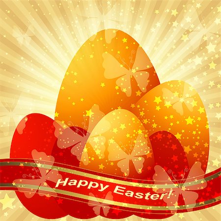 simsearch:400-07265301,k - Easter greeting gold card with Easter eggs and ribbon and rays  (vector eps 10) Foto de stock - Royalty-Free Super Valor e Assinatura, Número: 400-07264755