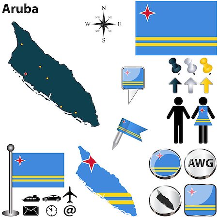simsearch:400-07331048,k - Vector of Aruba set with detailed country shape with region borders, flags and icons Stock Photo - Budget Royalty-Free & Subscription, Code: 400-07264969