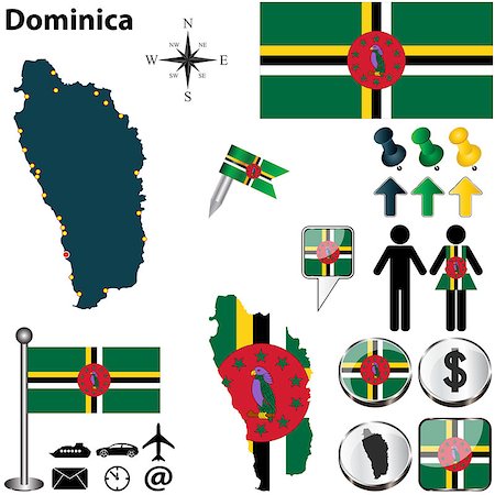 simsearch:400-08291591,k - Vector of Dominica set with detailed country shape with region borders, flags and icons Stock Photo - Budget Royalty-Free & Subscription, Code: 400-07264972