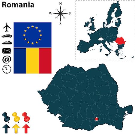 simsearch:400-07249246,k - Vector set of Romania country shape with flags, icons isolated and European Union Photographie de stock - Aubaine LD & Abonnement, Code: 400-07264985