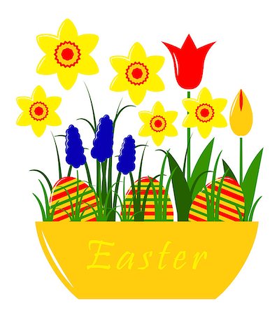 simsearch:400-06356460,k - vector spring flowers and easter eggs in pot isolated on white background, Adobe Illustrator 8 format Foto de stock - Super Valor sin royalties y Suscripción, Código: 400-07265140