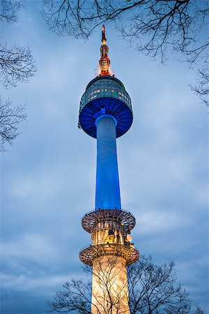 simsearch:877-08128379,k - SEOUL - FEBRUARY 17: N Seoul Tower at twilight February 17, 2013 in Seoul, South Korea. The tower marks the highest point in the city at  479.7m above sea level. Stock Photo - Budget Royalty-Free & Subscription, Code: 400-07265202