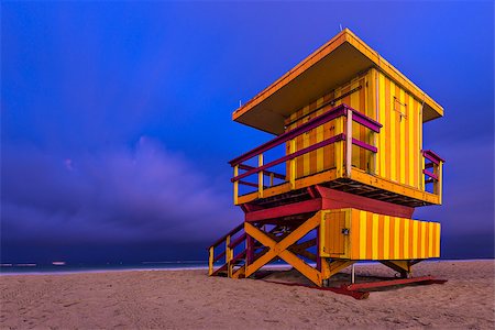 South Beach, Miami, Florida, USA lifeguard post at twilight. Stock Photo - Budget Royalty-Free & Subscription, Code: 400-07265257