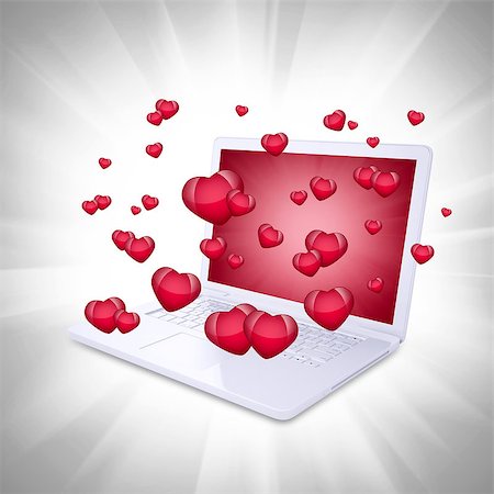 simsearch:400-07265035,k - Red hearts fly out of the laptop. Computer technology concept on Valentine's Day Stock Photo - Budget Royalty-Free & Subscription, Code: 400-07265359