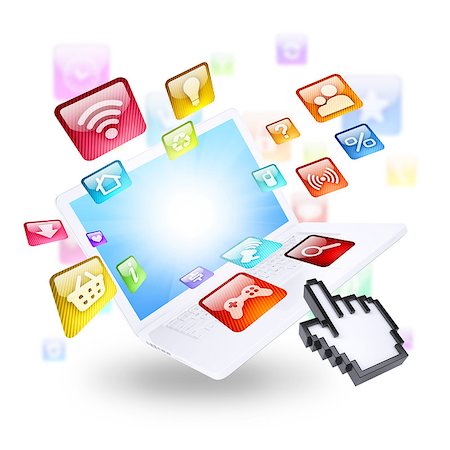 download - Laptop and application icons. Computer technology concept Stock Photo - Budget Royalty-Free & Subscription, Code: 400-07265365