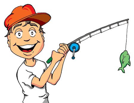 fisherman cartoon - Vector Cartoon of a Happy Kid Who Just Caught a Fish Stock Photo - Budget Royalty-Free & Subscription, Code: 400-07265452