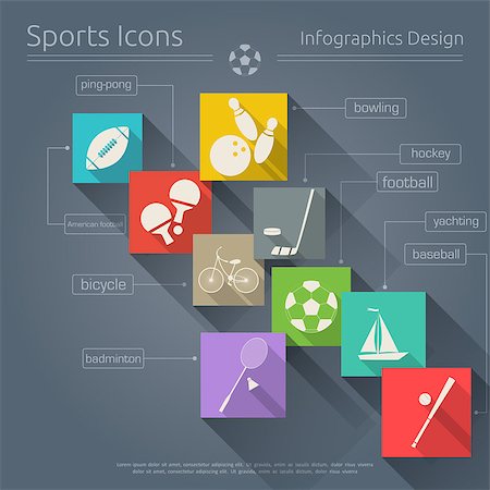 flat soccer ball - Flat Icons Set - Sports in Retro Style - Infographics Design. Vector Illustrations Stock Photo - Budget Royalty-Free & Subscription, Code: 400-07265579