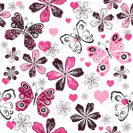 simsearch:400-07053213,k - Grunge white valentine seamless floral pattern with butterflies (vector) Stock Photo - Budget Royalty-Free & Subscription, Code: 400-07265681