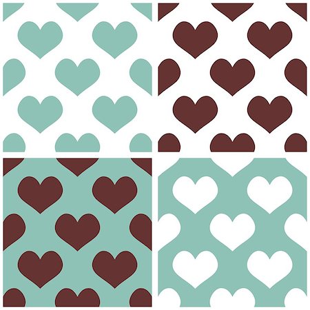 Seamless vector background set with hearts. Full of love pattern for valentines desktop wallpaper or website design in white, brown and hipster mint green color Stock Photo - Budget Royalty-Free & Subscription, Code: 400-07265708