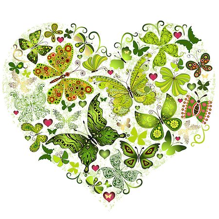 simsearch:400-07265301,k - Big spring grunge heart made of green butterflies (vector) Foto de stock - Royalty-Free Super Valor e Assinatura, Número: 400-07265701