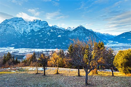 sun rise in snow austria - Winter mountain morning country landscape (Austria). Stock Photo - Budget Royalty-Free & Subscription, Code: 400-07265740