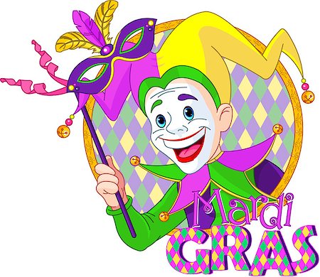 simsearch:400-08199902,k - Cartoon design of Mardi Gras Jester holding a mask Stock Photo - Budget Royalty-Free & Subscription, Code: 400-07265834