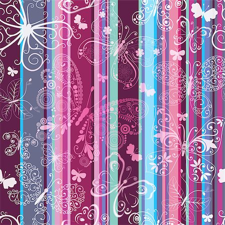 simsearch:400-07053213,k - Seamless striped vintage pattern with translucent lacy butterflies (vector eps 10) Stock Photo - Budget Royalty-Free & Subscription, Code: 400-07266007