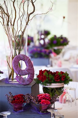 Wedding banquet table with table number, decor and flowers Stock Photo - Budget Royalty-Free & Subscription, Code: 400-07266072