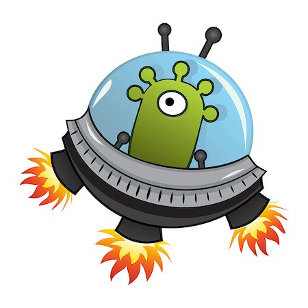 rocket flames - Spaceship with green one eye alien inside Stock Photo - Budget Royalty-Free & Subscription, Code: 400-07266214