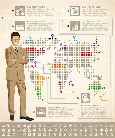 Vector infogrsphic with business man, earth map and web isons, and elements usefull for any visualisations Stock Photo - Budget Royalty-Free & Subscription, Code: 400-07266614