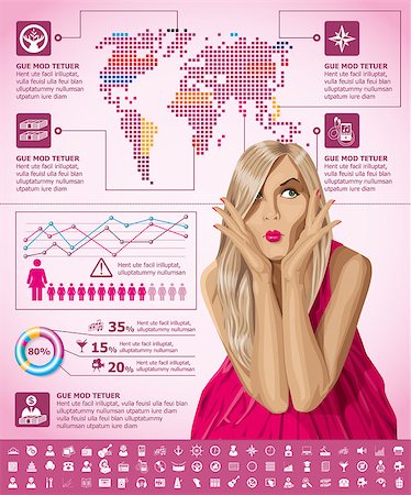 fashion maps illustration - Vector infogrsphic with fashion woman, earth map and web isons, and elements usefull for any visualisations Stock Photo - Budget Royalty-Free & Subscription, Code: 400-07266618