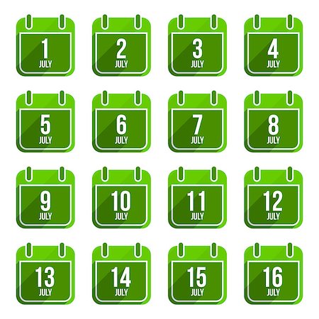 simsearch:400-07266650,k - July vector flat calendar icons. Days Of Year Set 19 Photographie de stock - Aubaine LD & Abonnement, Code: 400-07266648