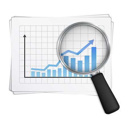 financial accounting icons - Magnifying glass showing rising bar graph, vector eps10 illustration Stock Photo - Budget Royalty-Free & Subscription, Code: 400-07266708