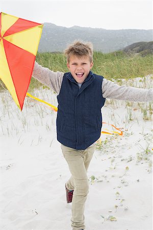 simsearch:400-07267308,k - Portrait of a cheerful young boy with kite at the beach Fotografie stock - Microstock e Abbonamento, Codice: 400-07267306