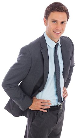 simsearch:400-06885881,k - Cheerful businessman standing with hands on hips on white background Photographie de stock - Aubaine LD & Abonnement, Code: 400-07268116
