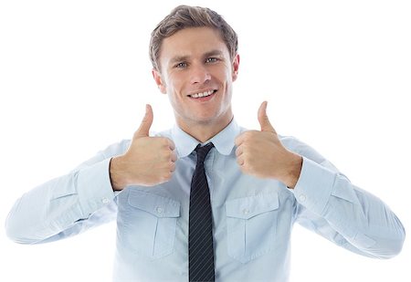 simsearch:400-07664375,k - Businessman showing thumbs up on white background Foto de stock - Royalty-Free Super Valor e Assinatura, Número: 400-07268255