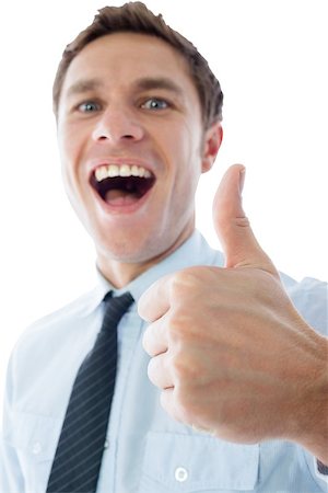 simsearch:400-07664375,k - Businessman showing thumbs up on white background Foto de stock - Royalty-Free Super Valor e Assinatura, Número: 400-07268264