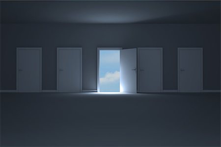 door open light - Door opening in dark room to show sky Stock Photo - Budget Royalty-Free & Subscription, Code: 400-07268937