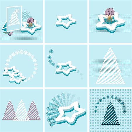 ekaterina88 (artist) - flat blue vector Christmas backgrounds with snowflakes and Christmas trees can be isspolzovat as postcards Fotografie stock - Microstock e Abbonamento, Codice: 400-07260036