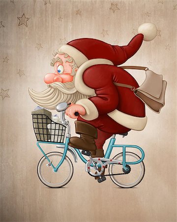 riding a bike funny pic - Santa Claus rides a bicycle to delivery the gifts Stock Photo - Budget Royalty-Free & Subscription, Code: 400-07260210