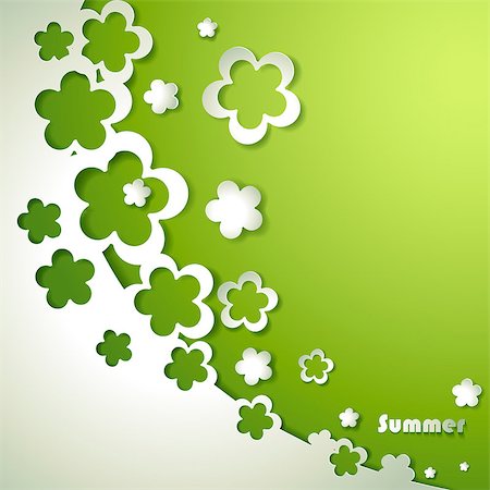 paper cut illustration - Green background with paper flowers Stock Photo - Budget Royalty-Free & Subscription, Code: 400-07260396